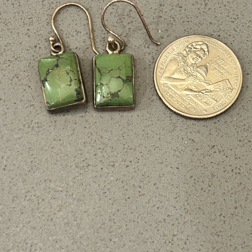 Sterling Silver Green Jasper Rectangle Drop Earrings